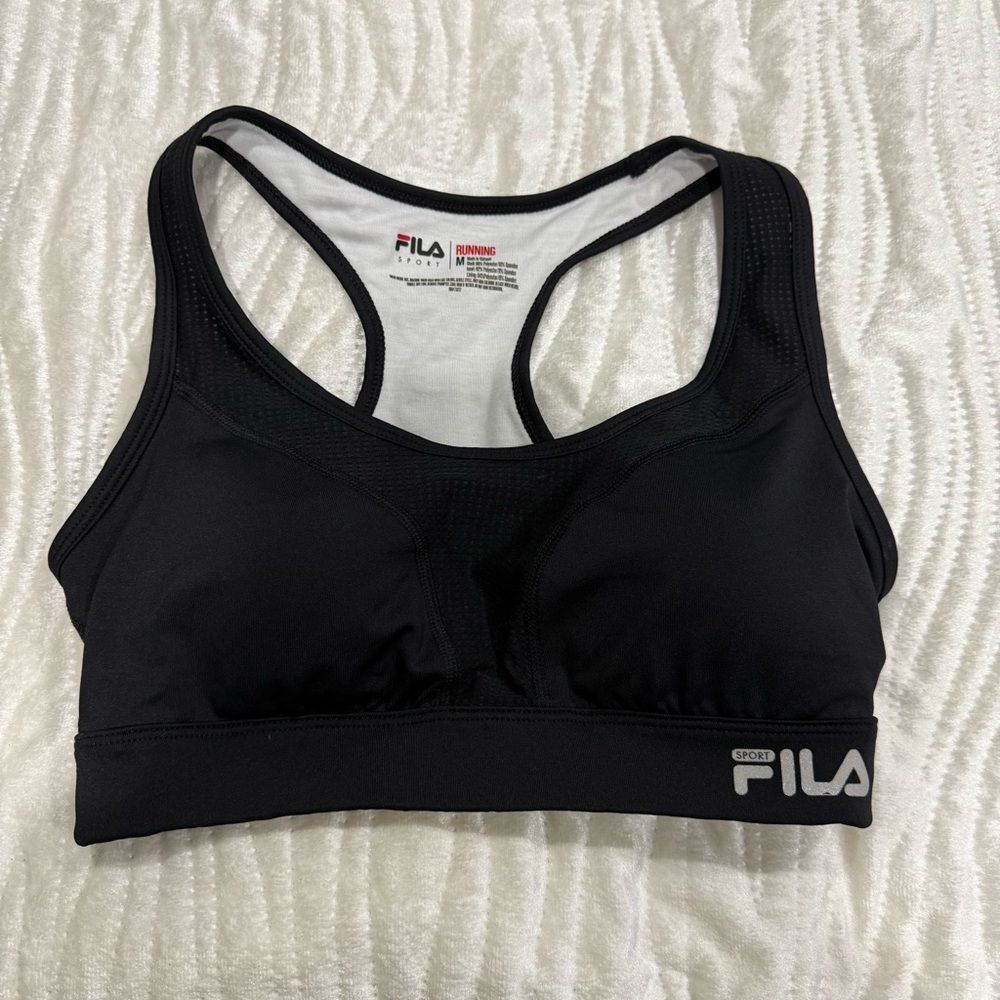Fila Black Racerback Sports Bra with Moisture-Wicking Fabric